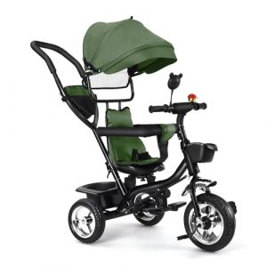 HUOLE Tricycle Bébé Évolutif Jusqu'À 30 Kg, Velo Bebe pour Les Enfants À Partir de 1 an, Soleil Canne Télescopique et Pédales Amovibles Tricycle à Pousser pour Filles/Garçons-4 en 1 (Vert) (Hechheu, neuf)