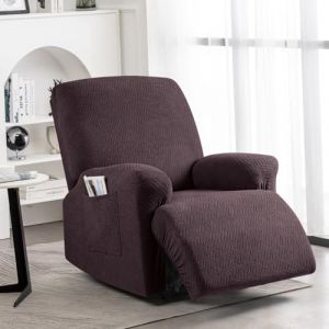 KinCam Housse de Fauteuil Extensible en Jacquard, Housse de Fauteuil Relax avec Poche, Housse Fauteuil Relax pour Chiens et Chats, Douce et Lavable Housse canap&eacute; Relax 1 Place Caf&eacute; (HXR-EU, neuf)