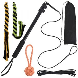 DEARBAG Flirt Pole Chien, Canne à Pêche Chien, Baguette Teaser Extensible, Perche Télescopique avec Jouet en Corde pour Chien, Jouets Interactifs pour Grands Chiens, Chiens Moyens et Petits Chiens (surnamei, neuf)