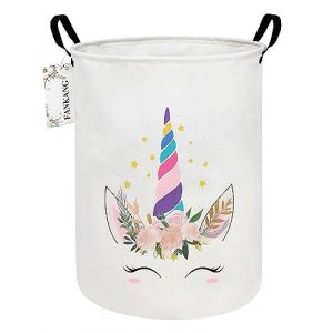 FANKANG Panier &agrave; linge pliable en toile avec rev&ecirc;tement en poly&eacute;thyl&egrave;ne imperm&eacute;able pour chambre d'enfant, cr&egrave;che, maison, panier cadeau (licorne rose ronde) (JIEXINA, neuf)