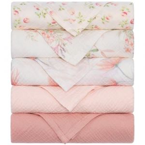 Yukkidds Langes B&eacute;b&eacute; 60x60 cm en Mousseline de Coton &ndash; Ultra Doux, &Eacute;pais et Super Absorbant &ndash; Multi-Usages Couverture et Bavoir &ndash; Lot de 5, Fille et Gar&ccedil;on Fleurs Roses (Yukkidds UK, neuf)