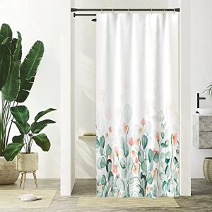 Uiiooazy Rideau Douche Anti Moisissure, Rideau Douche Étroit 90x180cm Vert Sauge Feuilles d'eucalyptus Fleur Rose Petit Rideaux de Baignoire Tissu Lavable Imperméable Rideaux de Bain avec 6 Crochets (dongguibinjingpinxiaodianpu, neuf)