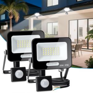 Aigostar 20W Projecteur LED D&eacute;tecteur de Mouvement, 1650LM Ultra Mince Spot LED Ext&eacute;rieur Avec D&eacute;tecteur, Blanc Froid 6500K, Lumi&egrave;re de S&eacute;curit&eacute; Etanche IP65 pour Jardin, Patio, Cour, All&eacute;e,Lot de 2 (AIGOTECH, neuf)