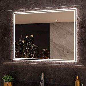 SIRHONA Miroir Lumineux Salle Bain 90x70 cm Miroir Tactile AVCE Anti-Buée Fonction avec éclairage Miroir Muraux Integrer (ELLIPSE sanitaire, neuf)