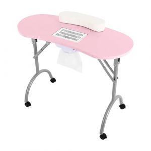 Table de manucure professionnelle avec aspirateur à ongles 3 en 1, table cosmétique pliable et portable (design rose) pour salon de manucure et usage domestique, coins de sécurité arrondis (Valuone, neuf)