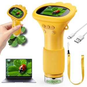Microscope Numérique pour Enfants, écran IPS 2.0", 1000X Microscope de Poche pour, avec 8 LED, Peut être connecté au PC Via USB, Cadeau éducatif pour Enfants à partir de 3 Ans（Couleur Orange） (YuanLuo, neuf)