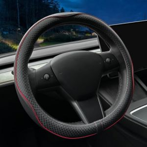 LKWLIKEI Housse de Volant en Cuir Nappa Ultra Fin, pour Tesla Model 3/Y, Design antid&eacute;rapant et Modification int&eacute;rieure des Accessoires de Voiture (Noir et Rouge) (HuHeHaoTeShiJinTingYiShangMaoYouXianZeRenGongSiOZ, neuf)