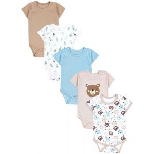 TupTam Body Bébé – Lot de 5 Body Bébé Garçon en Coton – Body Bébé 0-3 Mois Respirants et Pratiques, Oursons Feuilles Beige Iceberg, 98 (LotteStyle, neuf)