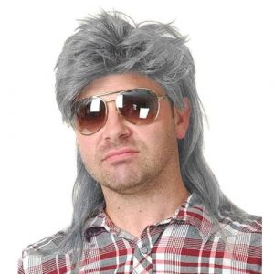 Perruque Mulet Châtain Clair pour Homme – Accessoire de Déguisement Années 80, Perruque Rétro pour Fête Cosplay(Gris) (COCO HEART, neuf)