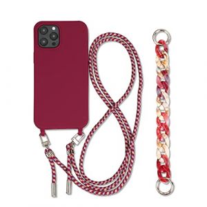 Emlivi Coque cha&icirc;ne de t&eacute;l&eacute;phone Compatible avec iPhone 12 TPU &eacute;tui pour t&eacute;l&eacute;phone 3 en 1 Bracelet Lanyard Coque en Silicone Souple avec Collier De Perles Coque pour iPhone 12, Rouge (Emlivi, neuf)