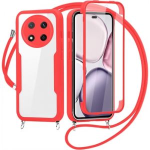 FERLAN Coque avec Cordon pour Honor X9C/Honor X6 Pro, Collier Ajustable,Coque Antichoc Housse avec Protection &eacute;cran, 360&deg; Protection Case Robuste Double Bumper Etui Int&eacute;grale (Rouge) (BiBoDan, neuf)