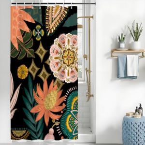 Uiiooazy Rideau Douche Anti Moisissure, Rideau Douche 120x180cm Tissu Lavable Boheme Fleuri Rose Rideaux de Baignoire Abstrait Tropical Feuilles Vert Imperm&eacute;able Rideaux Salle de Bain avec 8 Crochets (dongguibinjingpinxiaodianpu, neuf)