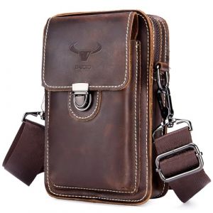 BAIGIO Sac Banane Randonnee pour Homme Sac Banane en Cuir Sacoche Banane Homme Sacoche Ceinture Pochette Telephone Portable avec Passant de Ceinture, Marron, Small, Vintage, Marron, Small, Vintage (Vesia, neuf)