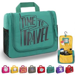 GRINSEZWERGE Trousse de Toilette Enfant &agrave; Suspendre &ndash; avec Crochet, Grande Capacit&eacute;, Poches Zipp&eacute;es & Filet &ndash; Sac de Toilette Pliable D&eacute;perlant &ndash; Organiseur de Voyage Fille & Gar&ccedil;on (GRINSEZWERGE, neuf)