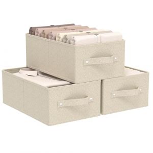 ENUMAIL 3er Meuble Casier Cube Pliable, étagère Boîte de Rangement en Tissu avec Poignée, Peut être Utilisé Pour les Vêtements, Livres, 41×25×16.5 cm, Gris et Beige (Ernian, neuf)