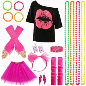 Panngu Deguisement Annee 80 Femme D&eacute;guisement, Kit D&eacute;guisement Ann&eacute;e 80 Accessoire Femme, 80 Fille Costume Disco Femme (PANNGU - FR, neuf)