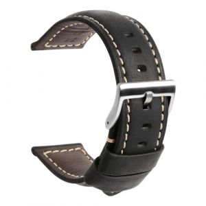 TStrap Bracelet de Montre en Cuir pour Homme – 20mm 22mm 24mm Noir Vintage Bracelets de Montre Connectée – Nubuck Watch Strap Replacement Boucle Fermoir (Loenzo-UK, neuf)