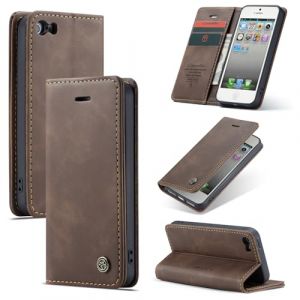 Ottcooed Coque pour iPhone SE (1.Gen 2016) / iPhone 5 / iPhone 5S, Etui Protection Housse Premium en Cuir PU, Emplacements Cartes Magn&eacute;tique Pochette de Portefeuille Flip Case pour iPhone 5S - Caf&eacute; (Ottcooed EU, neuf)