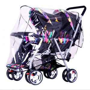 Habillage Imperméable pour Poussette Double Universelle Habillage Pliue Coupe-Vent Protection Pluie Transparent Housse Pluie Poussette Capote de Pluie Landeau Double Protège Enfants (haozaikeji, neuf)