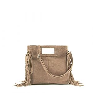 Modelisa - Sac à main avec bandoulière et franges en cuir fabriqué en Italie pour femme, beige, Taille unique (DHDB, neuf)