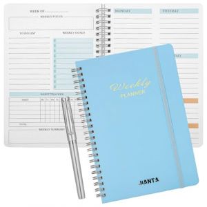 JIANTA Agenda sans date A5, Planner étudiant, To do List Carnet de Notes, agenda scolaire hebdomadaire avec stylo, 60 feuilles reliées par spirale avec suivi des habitudes (JIANTA, neuf)