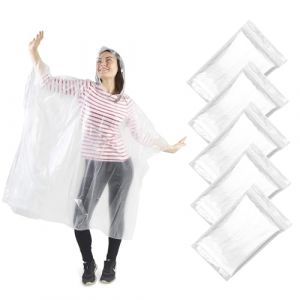 Traxenta Lot 5 cape de pluie Adulte Unisexe, poncho Pliables et Portable avec capuche, imperméable pour festivals, concerts, randonnées, poncho randonnée pour vélo, camping, extérieur(Transparent) (amine ecommerce, neuf)