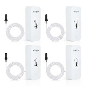 eMylo Thermometre Intérieur Exterieur, Wifi Thermomètre Connecté App Alarme, Exportation de Données Thermometre Frigo Moniteur, Convient pour Chambre, Aquarium, Réfrigérateur, Blanc 4Pcs (Chatthen(TM), neuf)
