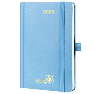 POPRUN Agenda de Poche 2026 A6 Semainier 16 x 10,5 cm - Couverture Rigide, Petit Agenda, D'Jan 2026 à Déc 2026-12 Mois, Avec signet à 2 rubans, Papier 100 g/m², Bleu brume (Time Works Wonders, neuf)