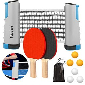 FBSPORT Raquette de Ping Pong Set Professionnel Raquettes de Tennis de Table avec Filet + 2 Raquette de ping-Pong + 6 Balles +1 Sac de Transport Ping Pong Kit pour Adultes Enfants Intérieur Extérieur (LK-KUDAMZ, neuf)