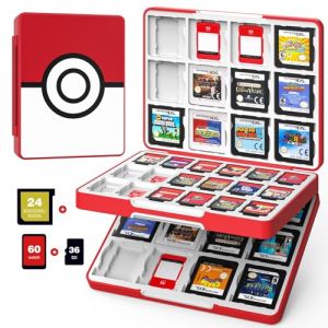 MoKo 60 Étui pour Cartes de Jeu pour Nintendo Switch/3DS/3DSX/2DS/DSi, Boîte de Rangement Jeux Switch, Rangement Jeux Switch avec 24 Fentes Cartes 3DS & 36 Fentes Cartes SD, Rouge+Blanc (KnoWhite, neuf)