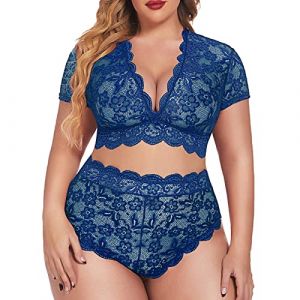 Dasongff Lingerie Femme Sexy Ensemble en Dentelle Grande Taille - Soutien-Gorge Push Up - Deux Pièces - Brassière sans Armature - Nuisettes et Deshabillés -Culotte Sensuelle Tanga Sexy pour Femmes (ELECTRI, neuf)