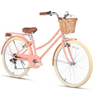 Glerc Missy 26" V&eacute;lo Cruiser pour Fille Ado Femme Teen Hybride de Ville &agrave; 6 Vitesses pour Adolescentes &Acirc;ge 14 15 16 17 18 19 20 Ans avec Panier en Osier & Porte-Bagages, P&ecirc;che (BikeJune-EU, neuf)