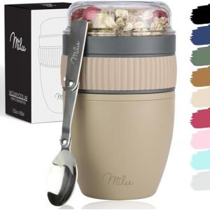 Milu Pot de c&eacute;r&eacute;ales &agrave; emporter 400ml I Pot de yaourt en plastique pour les c&eacute;r&eacute;ales I anti-fuite avec cuill&egrave;re pour le yaourt/porridge (Marron) (Wunschproducts, neuf)
