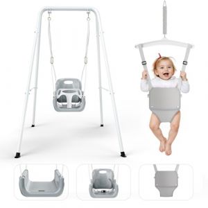 nmoiww Balançoire pour Enfants avec Cadre 2 en 1, balançoire pour Enfants avec Support en métal, siège avec Ceinture de sécurité pour Jouer à l'extérieur et à l'intérieur (Blanc) (YONCHAZH, neuf)