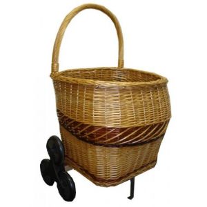 Panier &agrave; b&ucirc;ches &agrave; roulettes demi rond en osier buff et osier teint&eacute; "sp&eacute;cial escalier" (La Vannerie d'Aujourd'hui, neuf)