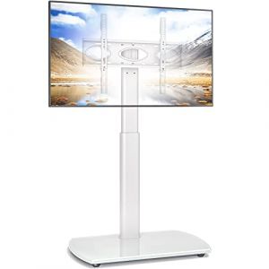 RFIVER Support TV sur Pied avec Piédestal en Verre Trempé Pied TV Pivotant pour Téléviseur de 32-65 Pouce Ecran LED LCD Plasma Hauteur Réglable Support de TV Jusqu’ à 35kg Max. VESA 400x400mm (5Rcom, neuf)