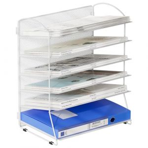 EasyPAG 6 Compartiments M&eacute;tal Corbeilles &agrave; Courrier A4 Banette de Rangement Bureau Porte Revue Organisateur de Magazine Bannette Papier Range Document,Blanc (EasyPAG-EU, neuf)