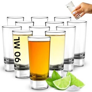 volila Verres &agrave; Shot &ndash; 90 ml Verres &agrave; Shot &agrave; Base Lourde Lot de 12 &ndash; Petits Verres Transparents Multi-Usage &ndash; Verres &agrave; Shooter pour D&eacute;gustations, Desserts, Sauces et Soir&eacute;es (Rivero products, neuf)