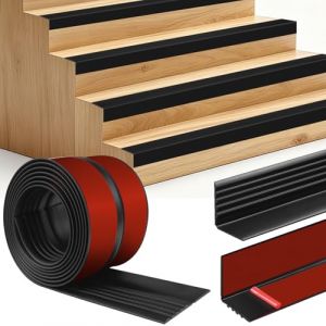 Nez de marche profilé adhésif nez de marche antidérapant escalier en vinyle protection des bords d'escalier (1m, 50×25mm, Noir) (Yongyam-EU, neuf)