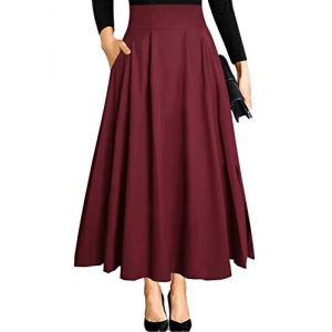 Ranphee Bourgogne Jupe Femme Longue Ete Chic et Elegant Pliss&eacute;e Taille Haute A-Ligne Maxi Midi Festival Fluide Trapeze Evas&eacute;e Fendue avec Poche Fermeture Eclair M (Ranphee Store, neuf)