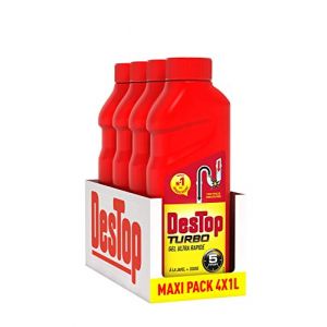 Destop Gel Turbo Déboucheur Canalisation et Desinfectant , 5 min - Produit Canalisation Lot de 4 x 1L (STAR&STER, neuf)