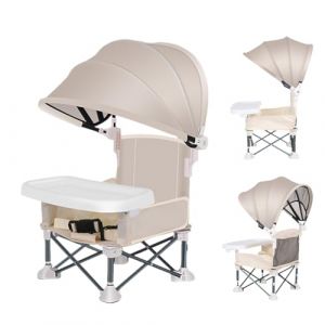 Rehausseur Chaise Enfantss Pliable Voyage, Siège De Camping Enfantss, Chaise Plage Bebe, Chaise Haute Bébé Confort, Chaise Bebe De Table Avec Plateau Amovible Et Parasol Pour Intérieure Extérieure (Knowlife, neuf)