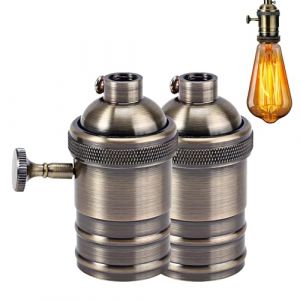 ZRZTM 2 Pcs Douille Vintage E26/E27 avec Interrupteur, Cuivre Laiton Vintage Douille, Support Rétro Edison, Compatible Table de Chevet, Salle à Manger et Comptoir (Bronze) (BILI BILING, neuf)