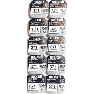 Felixmania&reg; - Lot de 10 piles-bouton de montre Maxell AG-6 &agrave; l'oxyde d'argent, 371, SR920W, 1,55 V (P & F France, neuf)