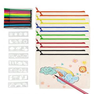 12 Pcs Pochette Tissu Zippée?Trousse a Colorier?Sac en Toile à Fermeture Éclair Colorée?Livré avec 12 Crayons Couleur et Gabaritdessin?Convient pour L'anniversaire des Enfants, L'école, Le Mariage (CLDESTINY, neuf)