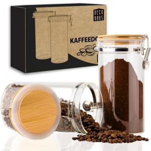 Deco haus® Bocaux a Cafe Hermétique Lot de 2 [+ÉTIQUETTES] - Bocal en Verre avec Couvercle 2x1300ml - Bocal Rangement Cuisine - Bocaux de Conservation - Boite Anti Mites - Boite Cafe Grain (Mortred, neuf)