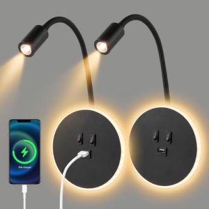 2pcs Applique Murale LED, Lampe de Lecture de Chevet à Col de Cygne, Applique Murale de Chevet Réglable, avec Port de Chargement USB, Applique Murale de Couloir (Lumière Chaude 3w + 9w)(Noir) (EMMA HUGHES LIMITED, neuf)