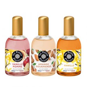 Les Petits Plaisirs - Lot de 3 - Eau de toilette Vanille Pomme, Amande Gourmande & Vanille. Eau de toilette femme, Gourmandes & Vanillées. Coffret cadeau. Made in France. 110ml (Les Petits Plaisirs France, neuf)
