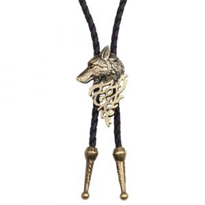 DecorDwell Cravate Bolo en Cuir,Bolo Tie Cowboy Western, Cuir Pour, Fait Main Cowboy，Cravate T&ecirc;te de Loup Leder, f&uuml;r Damen, Herren,Hemd Hochzeit(Bronze) (xuwendy, neuf)