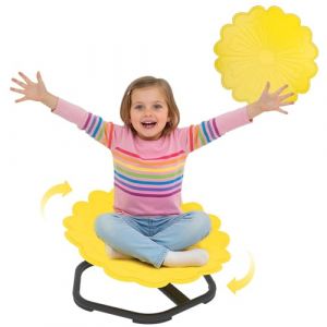 AIYAPLAY Chaise pivotante sensorielle enfant, carrousel chaise pivotante autisme 360&deg; en forme de fleur pour l'entra&icirc;nement de l'&eacute;quilibre et de la coordination, base en acier antid&eacute;rapante, jaune (Aosom FR, neuf)